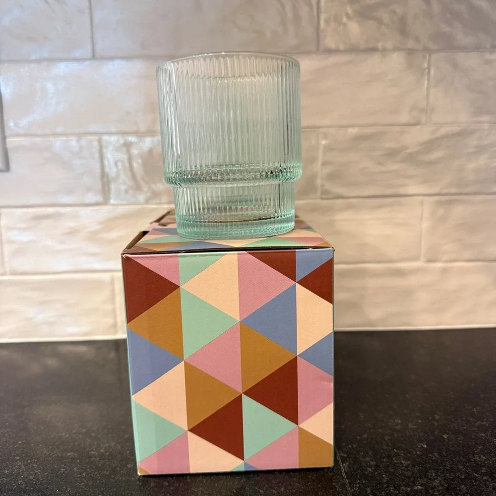 Jonathan Adler Biba Glasses Unisex 13oz Mint Green Ribbed Tiered Set of 2